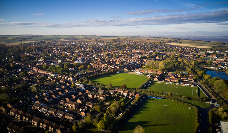 Aerial photograph showing Barton Upon Humber landmarks