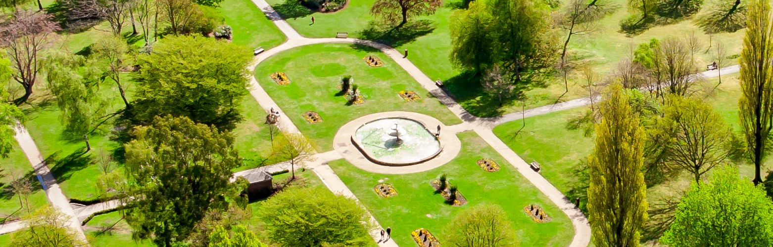 Aerial view of the fountain in Central Park