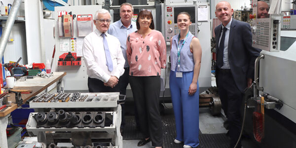 Photo showing: (left to right) MP Martin Vickers, Jason Dear (Collingwood Engineering Managing Director), Jemma Seddon (Collingwood Engineering Marketing and Admin Manager), Stevie Joynson (North Lincolnshire Council Business Support Ambassador) and Cllr Rob Waltham MBE (North Lincolnshire Council Leader).