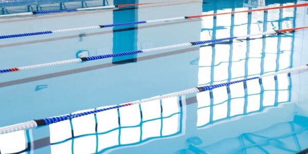 Empty swimming pool with lanes.