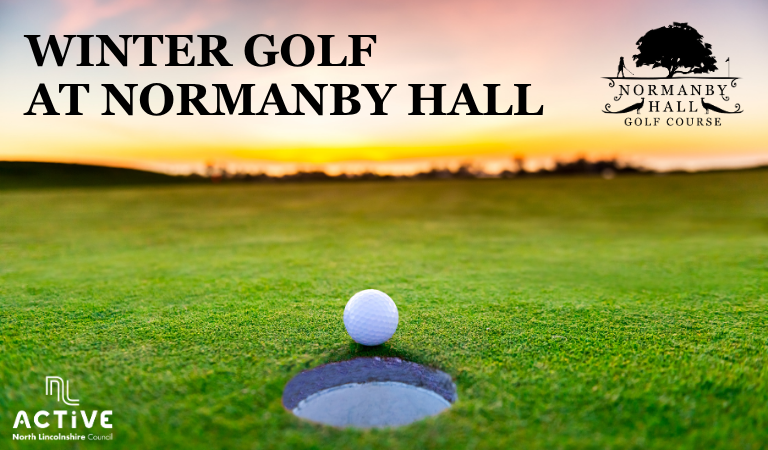 A golf course in winter with the text winter golf at Normanby Hall