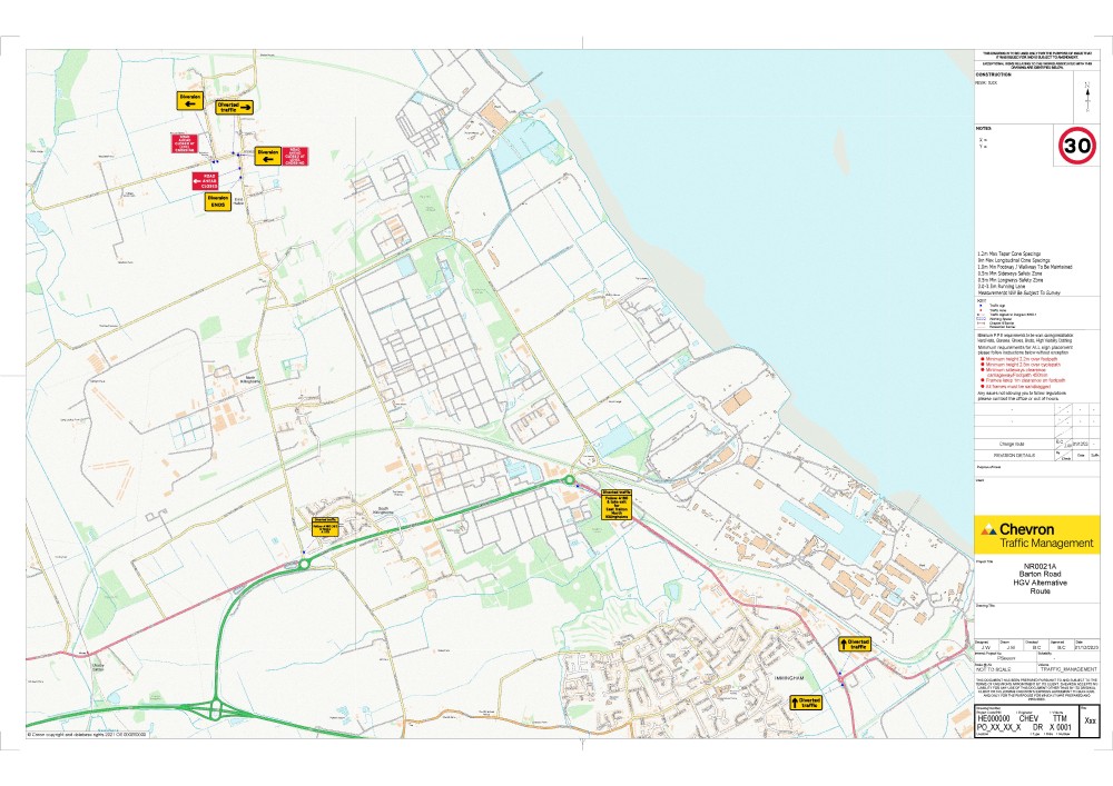 Map showing diversion routes relating to a road closure in East Halton