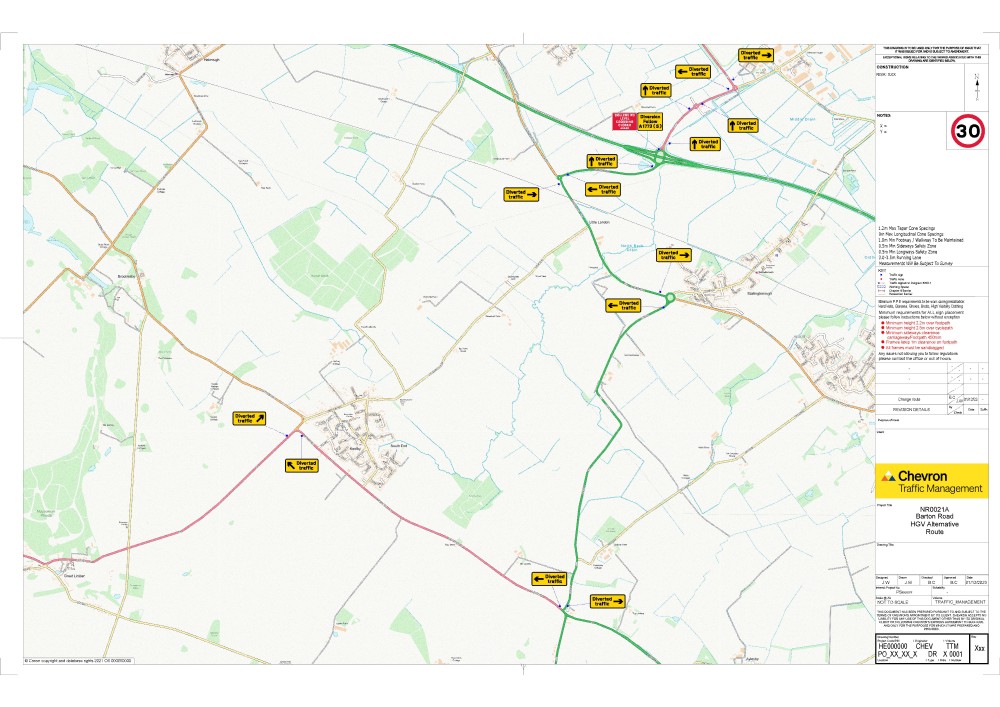 Map showing diversion routes relating to a road closure in East Halton