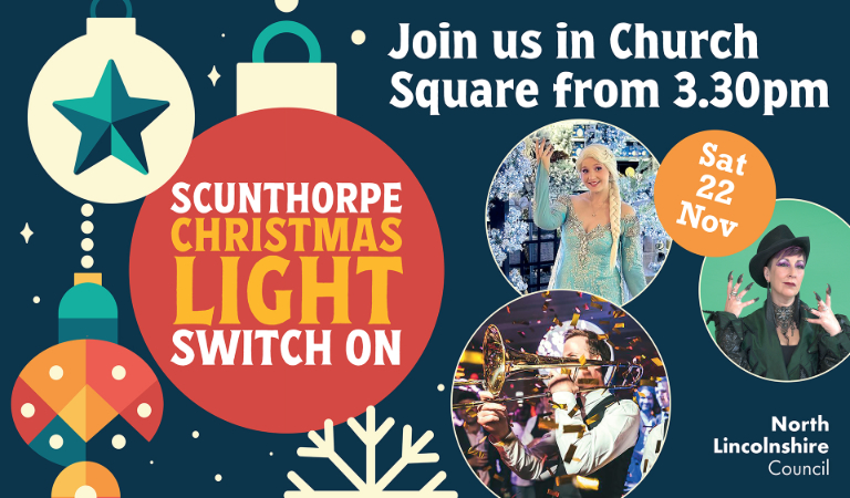 A graphic for the Christmas lights switch on in Scunthorpe 2025