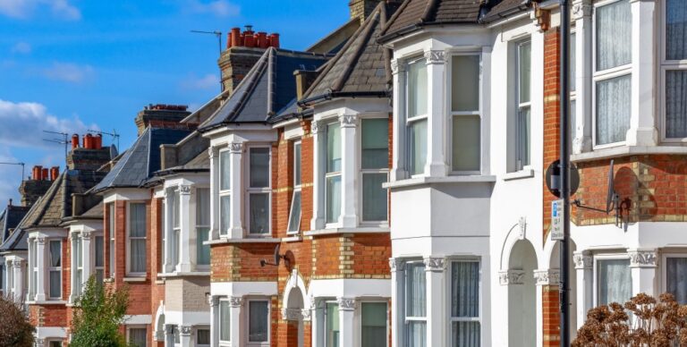 Row of terrace houses in the sunshine