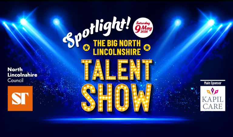 Blue and gold graphic advertising Spotlight! The Big North Lincolnshire Talent Show