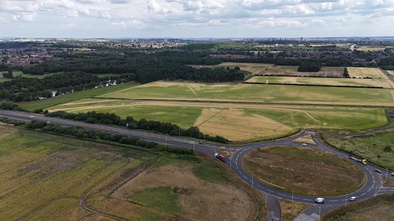 Aerial view of southern M181 roundabout looking over Trent View site