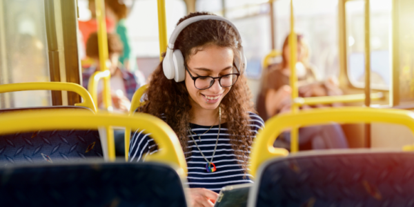 A picture of a student on bus